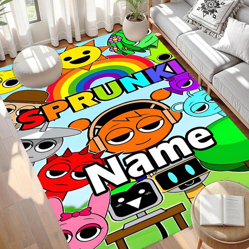 Custom Name Personalized Sprunki Game Print Carpet, Versatile Home Decor Rug, for Playroom, Apartment, Balcony, Entryway, Hallway Gift