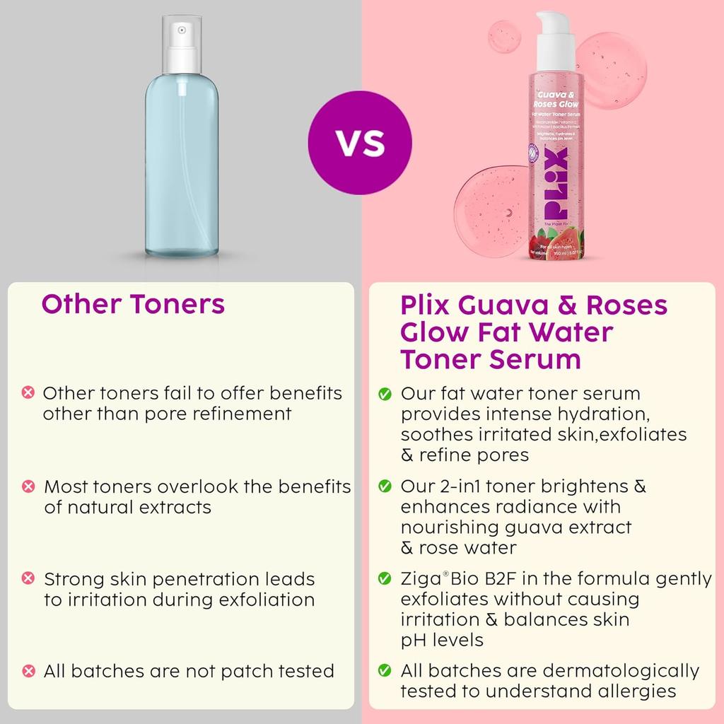PLIX The Plant Fix Guave & Rosen Glow Fettiges Wasser Toner Serum 2-in-1 Feuchtigkeitsspendender Gesichtstoner 150ml