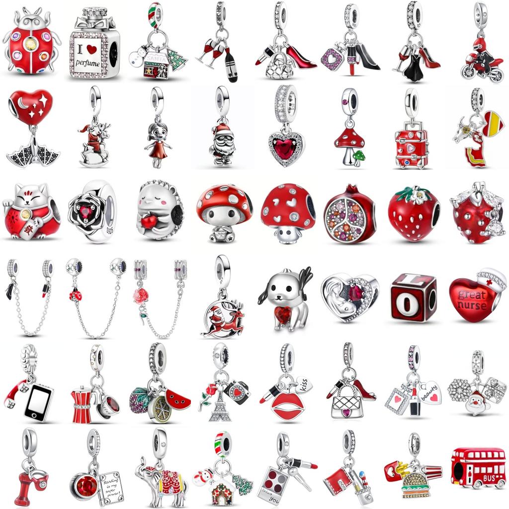 New 925 Silver Red Strawberry Perfume Charms Beads Fit Bracelet Christmas Party DIY Gift Women