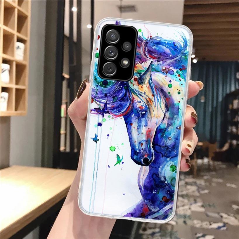 Animal Oil Painting Horse Soft Phone Case For Samsung Galaxy A52 A53 A12 A13 A22 A23 A32 A33 A72 A73 5g A02s A03s A50s Pattern C