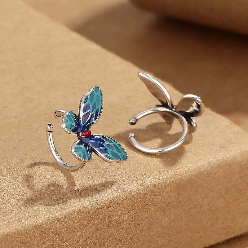 Blue Cloisonne Butterfly Clip On Earrings for Women Elegant Lightweight Fashion Accessories