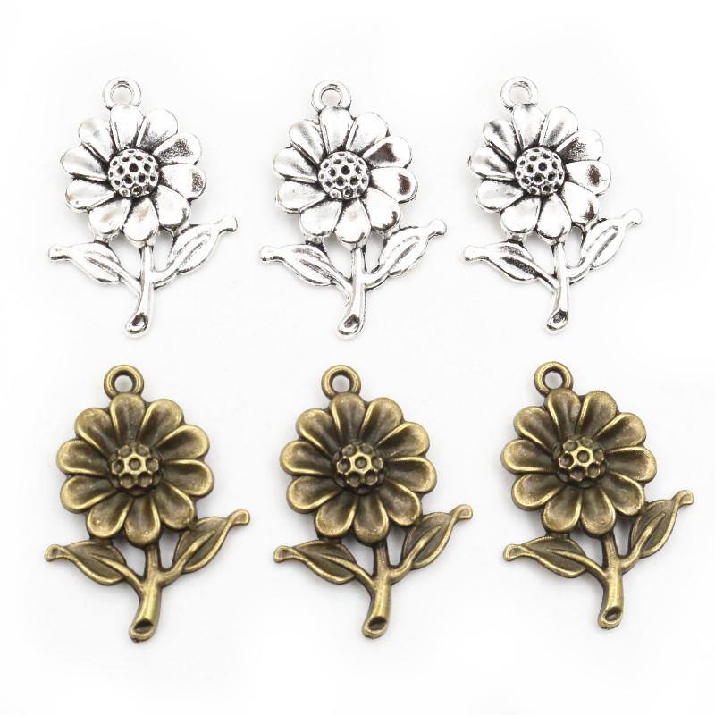 12pcs 27x19mm Bronze Antique Silver Plated Sunflower Handmade Charms Pendant
