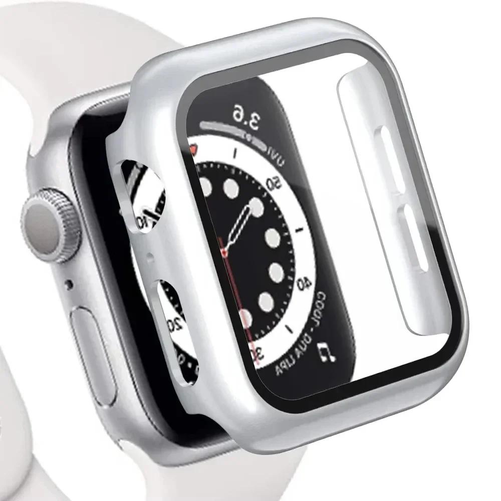 

Tempered Glass+Cover For Apple Watch series 10 42mm 46mm Matte Hard PC bumper Screen Protector Case iWatch 10 42/46 Accessories Series 9-7-8 45mm срібний