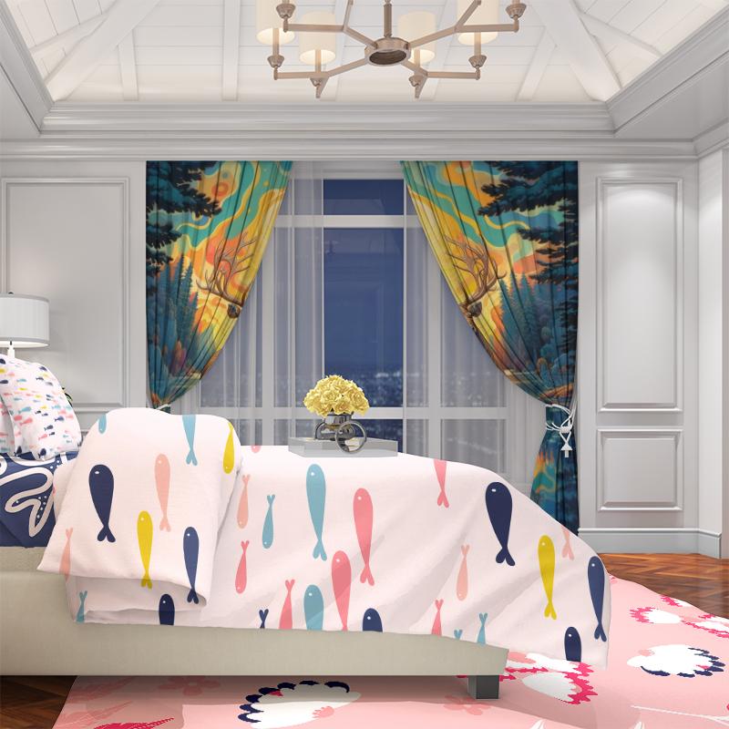 Moose Portrait - Printed Curtain, Polyester Semi-transparent 2pcs Curtain - for Living Room Decor, Home Decor (excluding Poles)