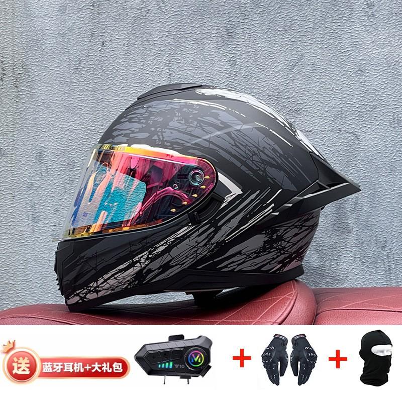 Full Face Motorcycle Helmet With External Bluetooth Module Men Women Large Rear Wing Sport Style DOT Approved