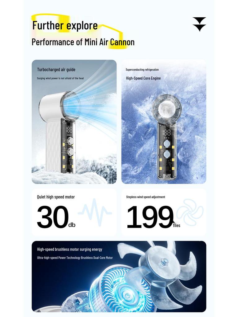Portable USB Handheld Fan, T243 High-Speed Turbine Cooling, Compact Outdoor Ice Compress
