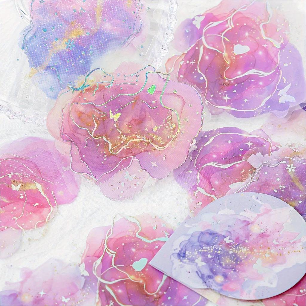 2 Packs Colorful Series Decorative Sticker Watercolor Foil Stamping Collage Scrapbooking Label Diy Diary Journal Planner