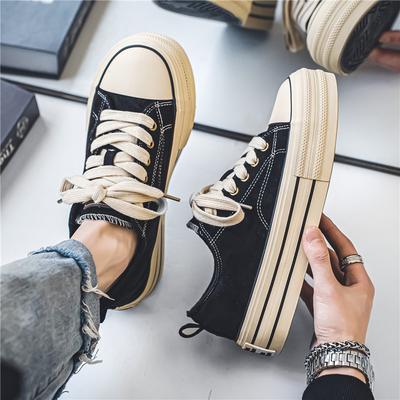 Leinwand Sommer atmungsaktives Design Sinn Nische lässige Board-Schuhe Mittelschüler Sport dicke Sohle schwarze Stoffschuhe