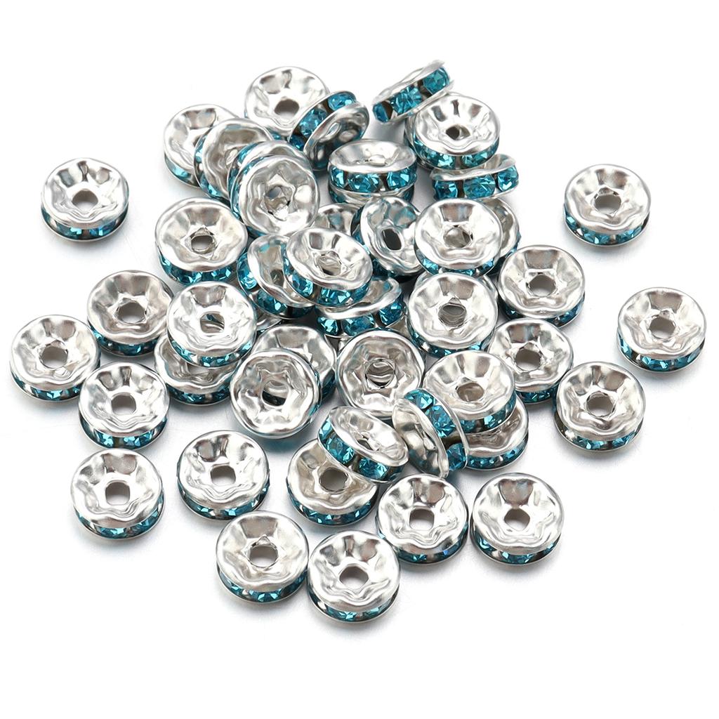 50pcs/lot Colorful Metal Round Rhinestone Rondelle Crystal Beads Loose Spacer Beads For Jewelry Making DIY Bracelet Necklace
