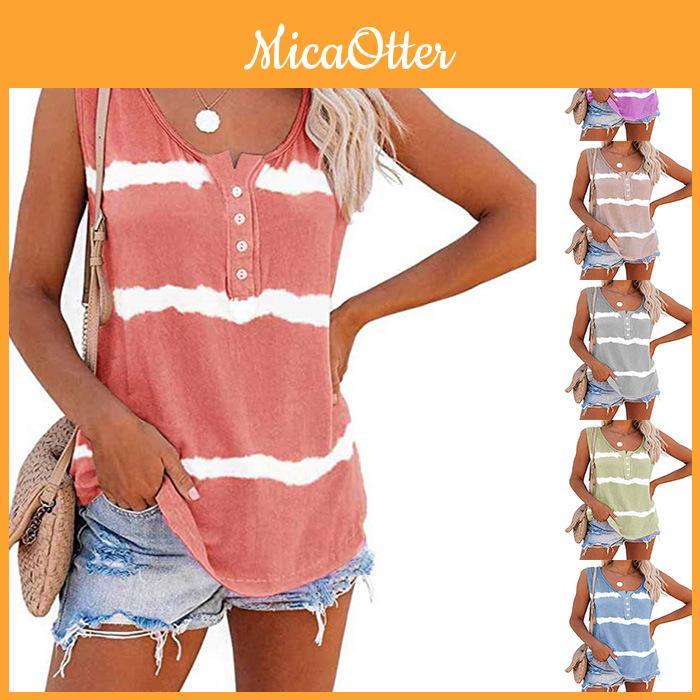Urban Style T Shirt With Striped Print And Button Back For Casual Wear
