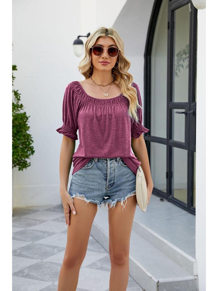 2023 Summer Casual Loose Fit Square Neck Short Sleeve T-shirt