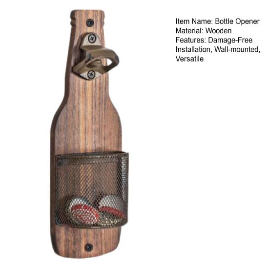 Wall-Mounted Bottle Opener with Cap Catcher Rustic Wooden Beer Opener for Kitchen Bar Home Brewing Accessory