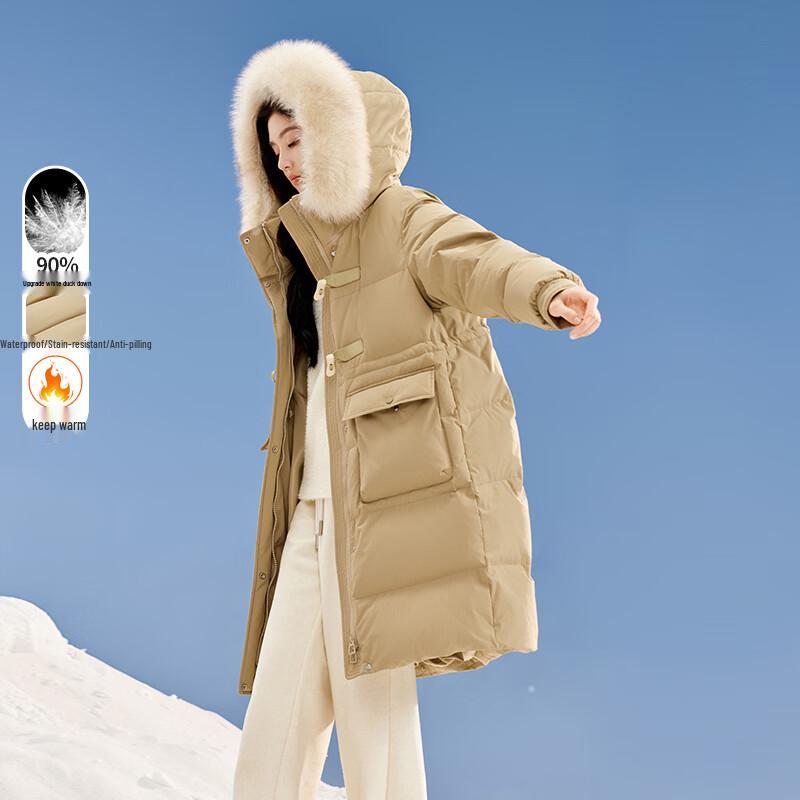 Xiangying Women s Mid-Length Hooded Down Jacket L