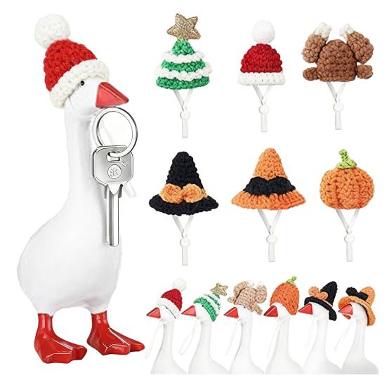 1 Set Goose Statue Mini Knitted Hat with Adjustable Strap Desktop Goose Crochet Cap
