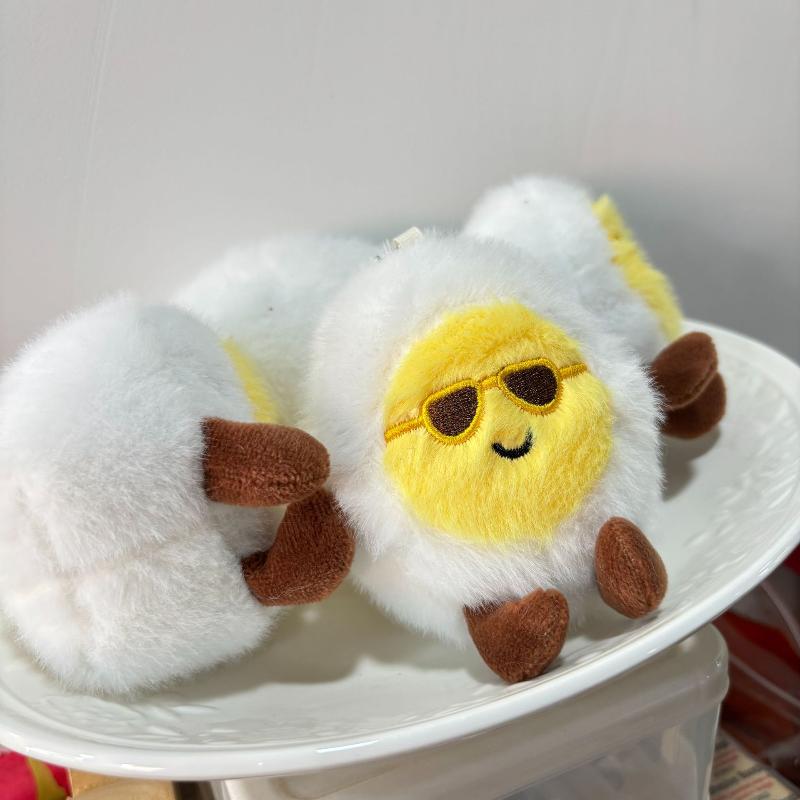 Funny Sunglasses Boiled Egg Plush Keychain Creative Cartoon Stuffed Doll Keyring Bag Pendant Schoolbag Hanging Decoration Gifts
