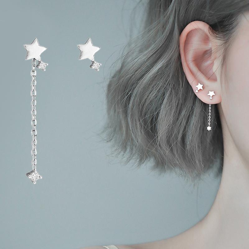 New Fashion Star Moon Tassel Drop Earrings for Women Rhinestone Stars Long Chain Earrings Girls Party Daily Jewelry Accessories