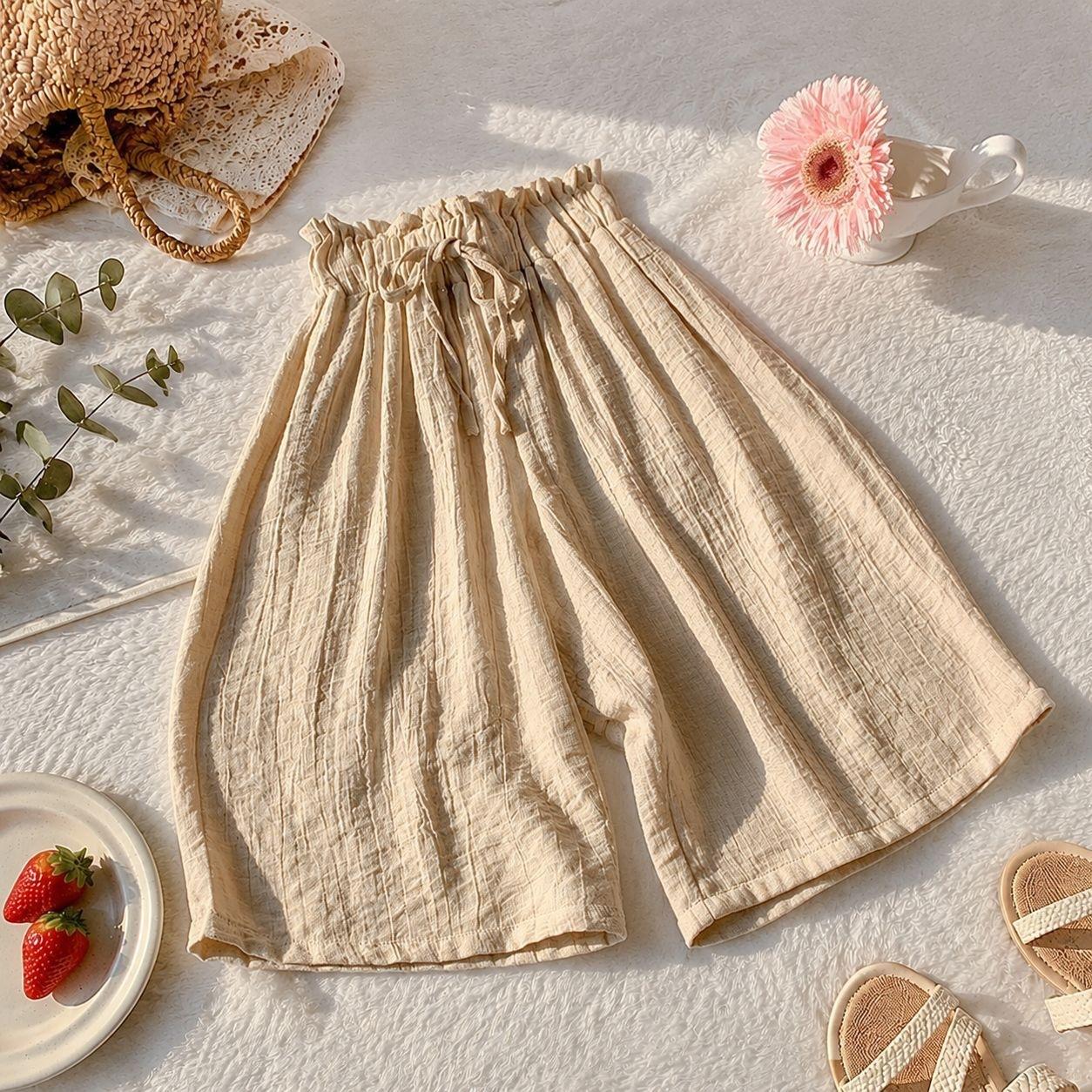 Girls Loose Wide Leg Shorts Summer Breathable Candy Casual Kids Shorts 90 хаки