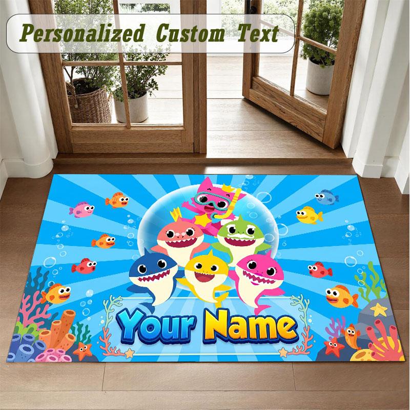 Crystal Velvet Square Rug Custom NameBaby Shark Pattern Non Slip Home Floor Decor Rug