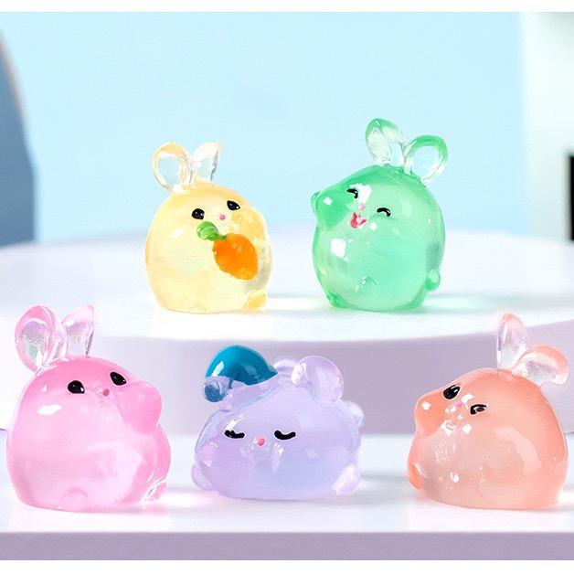 Glow-in-the-Dark Chubby Rabbit Figurine - Miniature Car and Desktop Decoration
