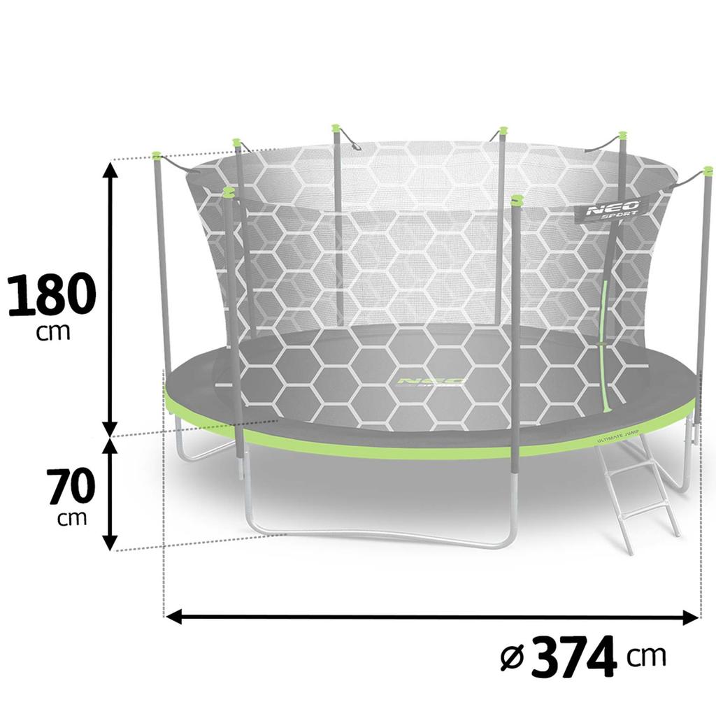 Trampolina Ogrodowa 12Ft/374Cm Z Siatką Wewnętrzną I Drabinką Neo-Sport