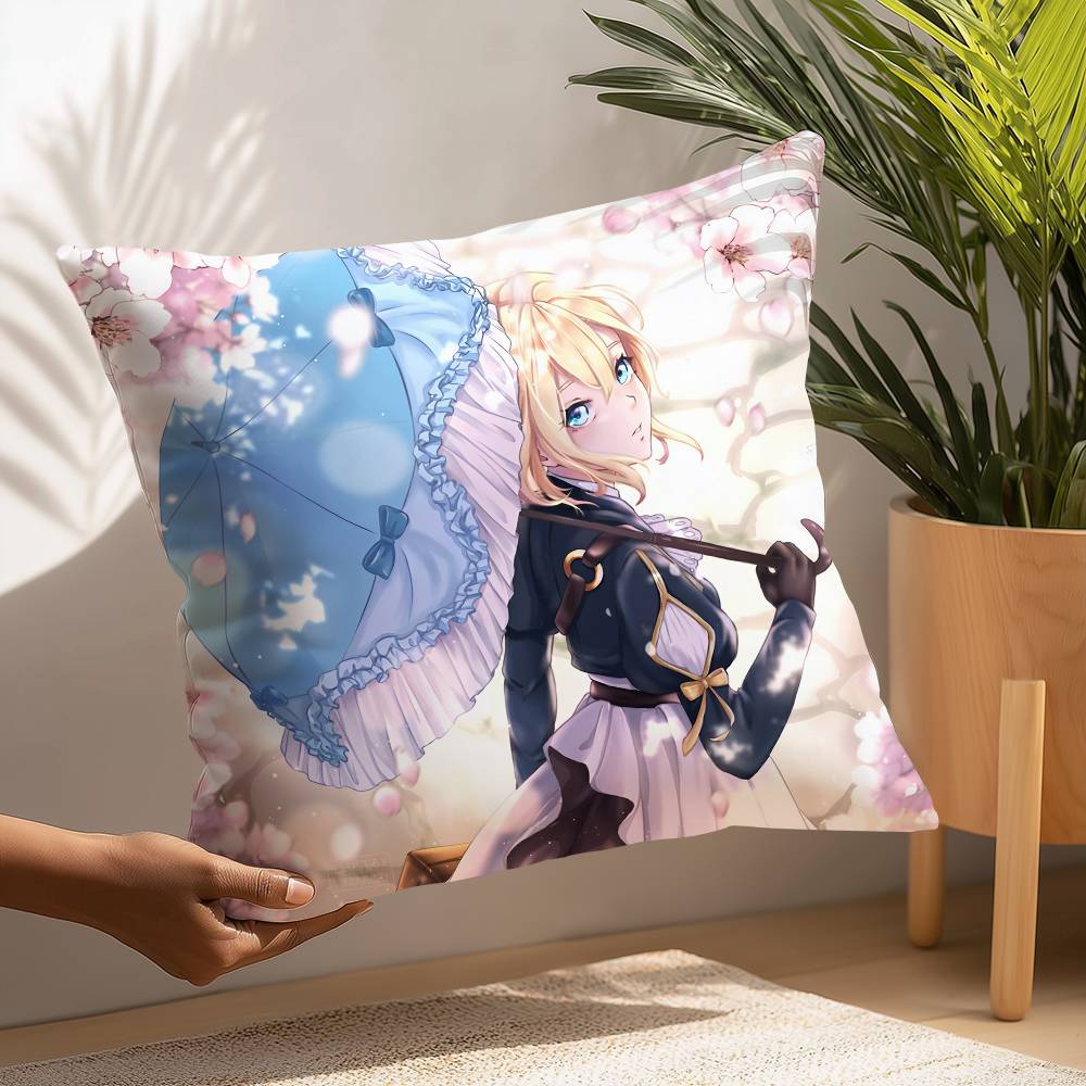 Anime Violet Evergarden Pillow Case Plush Fabric Soft  Pillowcase Double Sided Print Cushion Cover Household Gifts