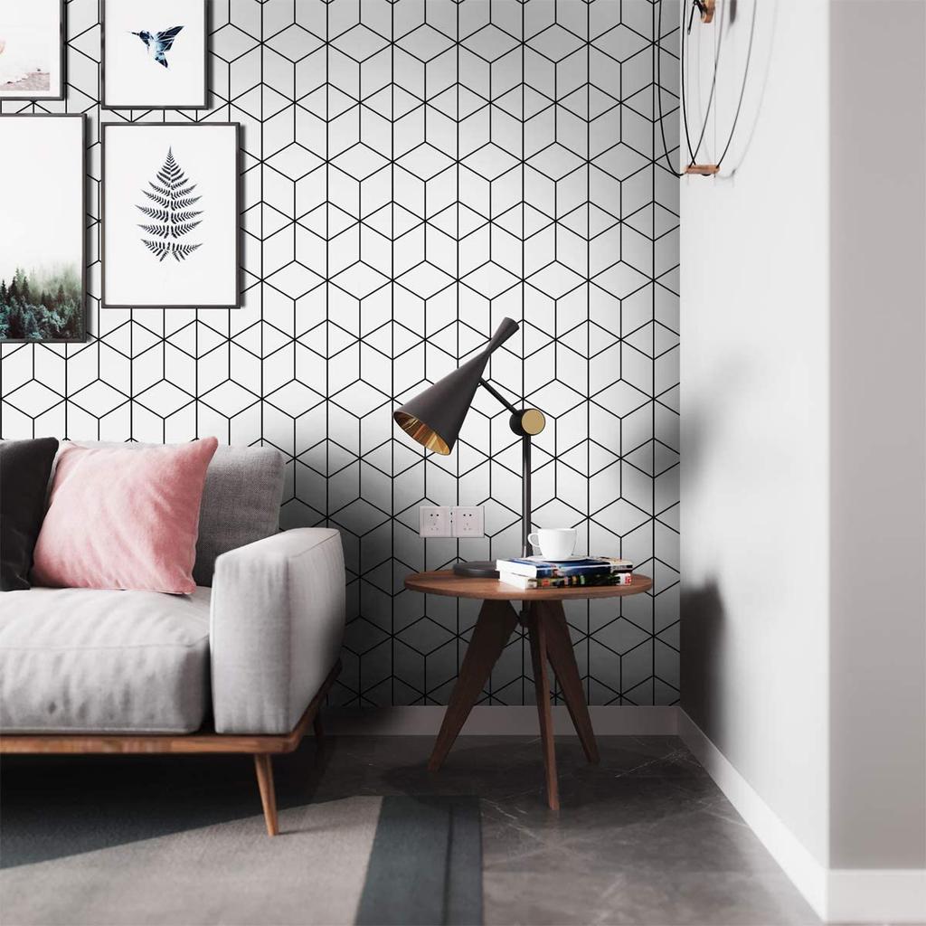 10M Black and White Wallpaper Geometric Wallpaper Peel and Stick Modern Stripe Hexagon Removable Self Adhesive Wall Paper