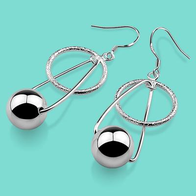 Summer Women's 925 Genuine Silver Earrings Geometry Exaggerated Ball Pendant Earring Femal Charm Jewelry With GiftBox