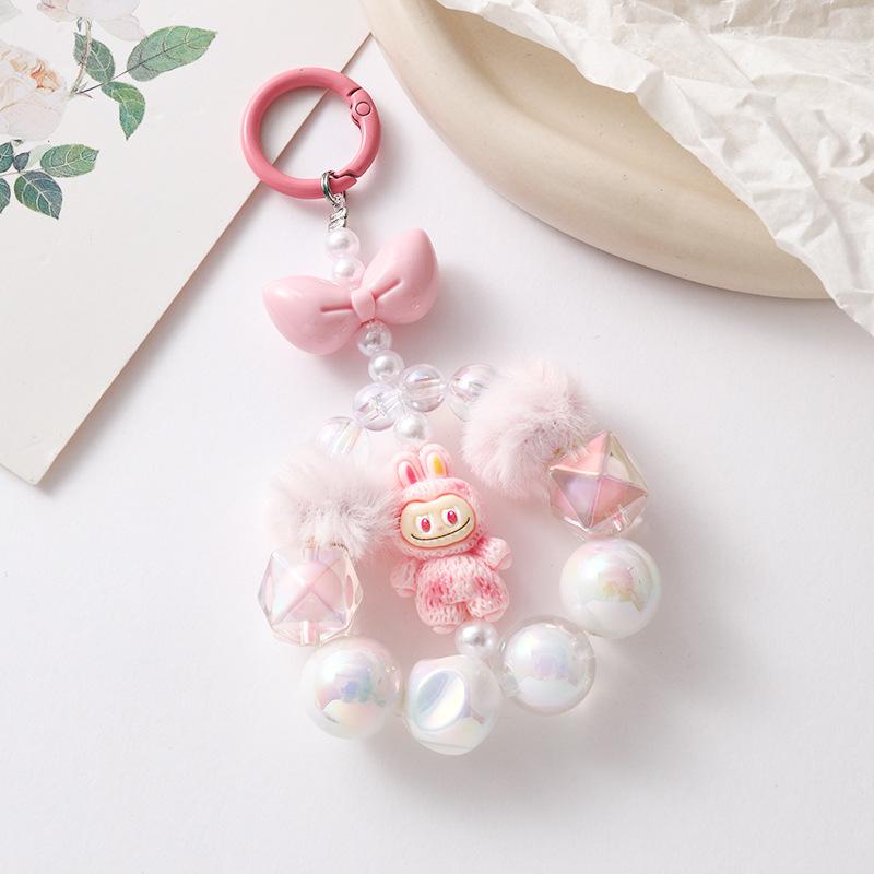 Cartoon Girl Heart Fun Handmade Beaded Acrylic Non Dropping Paint Phone Chain Grabber Doll Keychain Bag Hanging Decoration