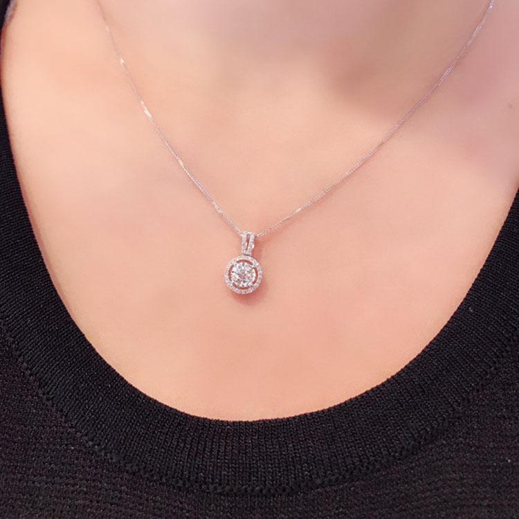 6.5mm S925 Sterling Silver Round Halo Pink Moissanite Pendant Necklace Fine Jewelry For Women
