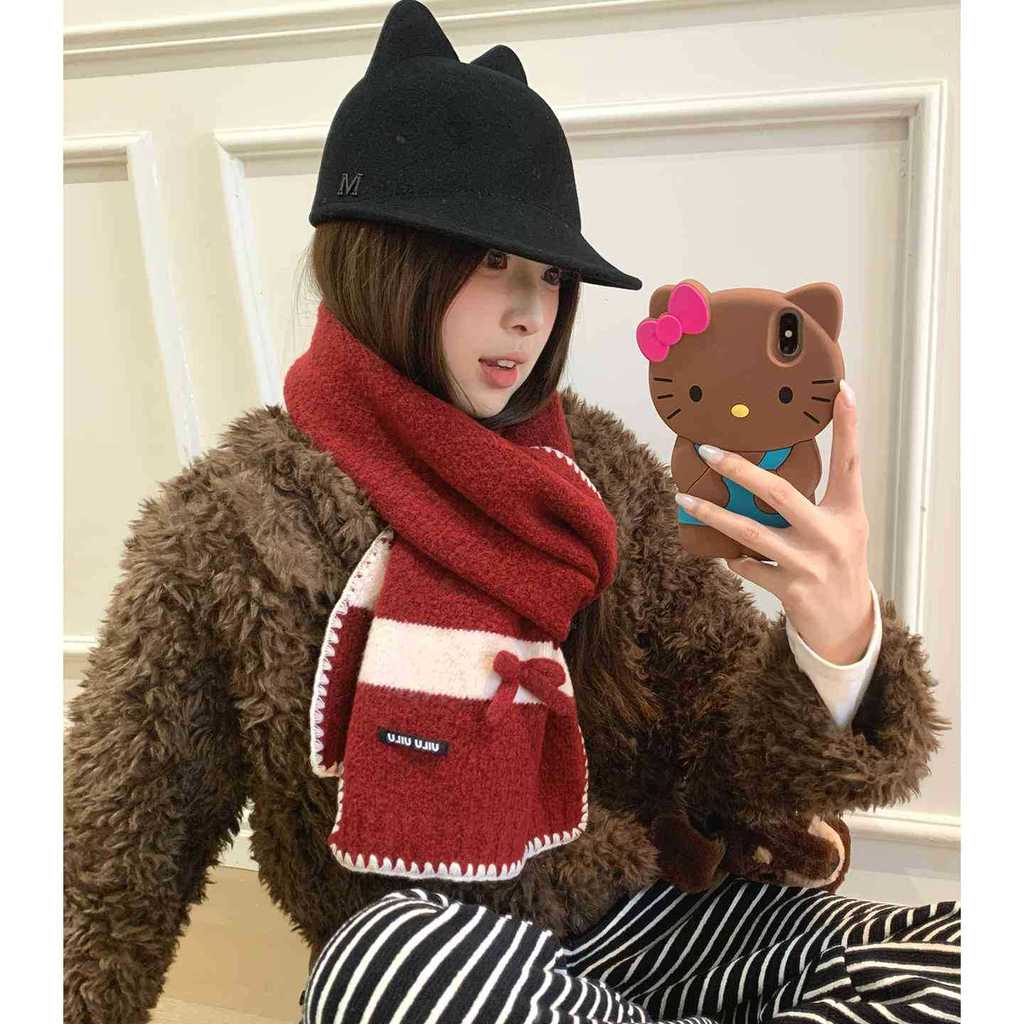 Wool Blend Korean Style Knitted Scarf With Letter Embroidery For Winter Fashion Accessory