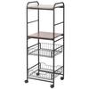 Storage Auxiliary Cart With 2 Shelves 2 Removable Baskets And 4 Hooks 40x38x111 Cm Walnut And Black