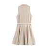 Women's Turn Down Collar Sleeveless Mini Dress Loose Fit Mid Rise Minimalist Belted A Line Shirt Dress