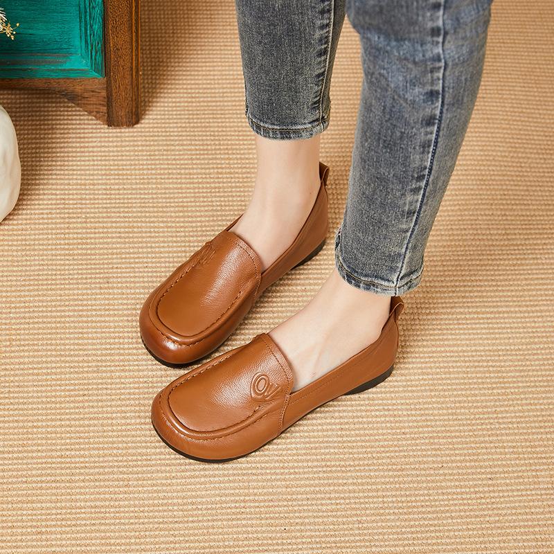 Women's shoes leather shoes middle-aged and elderly soft-soled retro non-slip flat-soled single shoes soft leather round head elderly shoes
