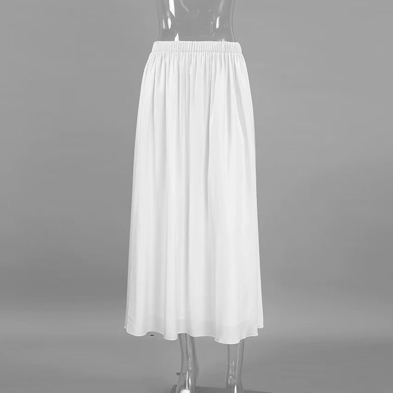 

Fashion Wind Satin Loose Satin Elastic Waist Skirt Satin Loose High Waisted Skirt White L
