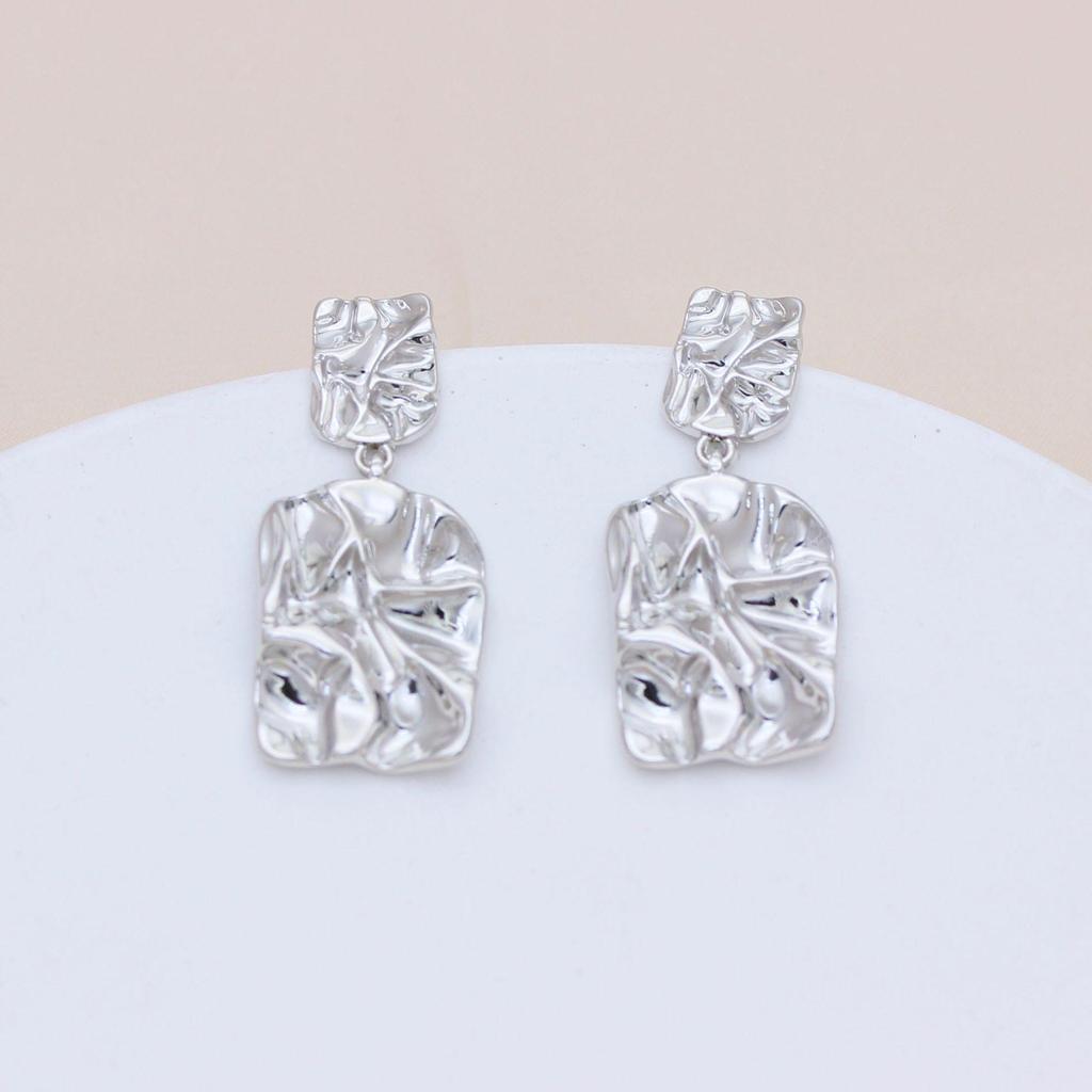 S925 Silver Needle Gold-Plated Geometric Square Pleated Earrings with French High-End Fashion for Women
