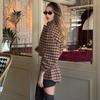 Elegant Plaid Women Set Casual Full Sleeve Zipper Jacket High Waist Pockets Shorts 2025 Spring Office Lady Commute Suit