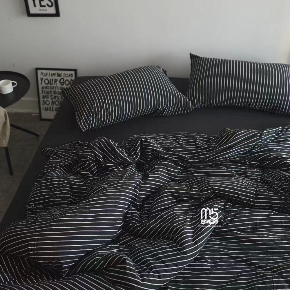 Korean Style Fashion Bedding Set Kids Adults Twin Full Queen Size Bed Flat Sheet Duvet Cover Pillowcases Stripe Grid Bed Linen