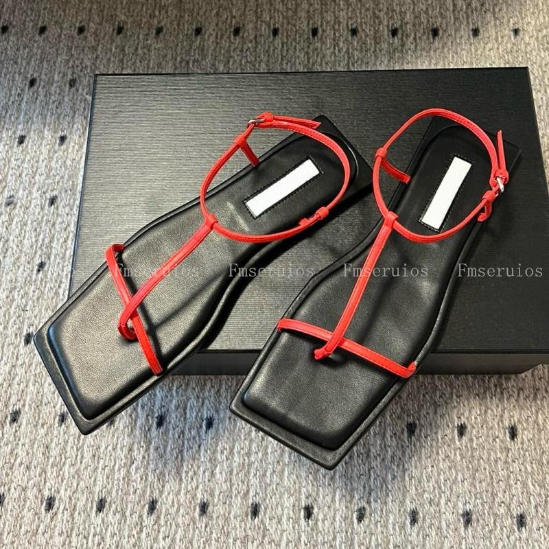 

Summer Fashion Women Sandals Ankle Strap Flats Square Toe Genuine Leather Buckle Concise Design Beach Holiday Casual Shoes 35