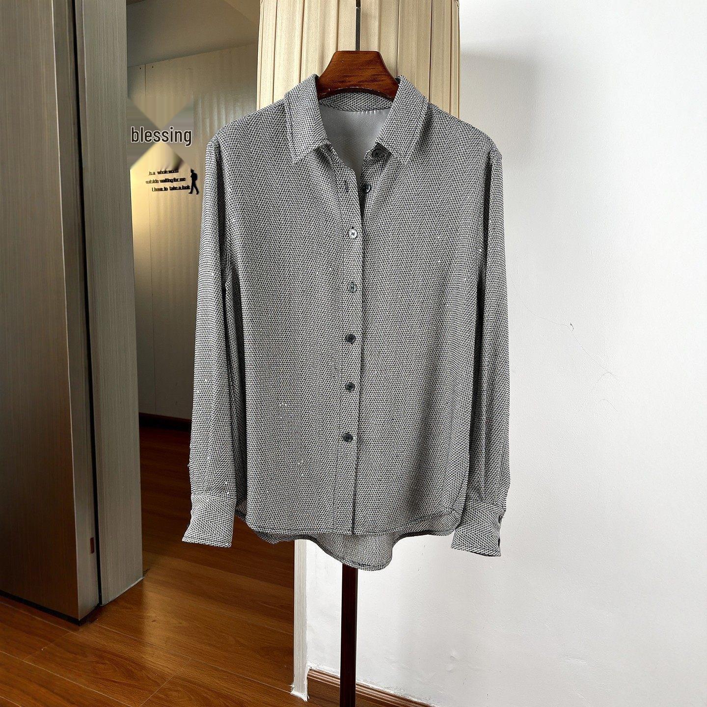 2026 Spring Fashion Loose Sparkle Sequin Polo Collar Long Sleeve Women s Top XL черный серый