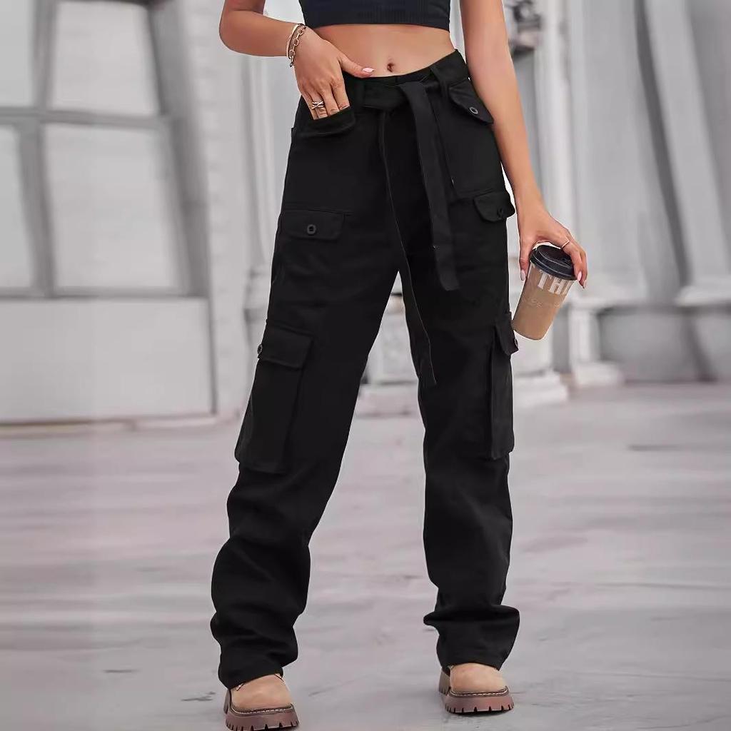 Washed Denim Multi-Pocket Heavy-Duty Casual Workwear Pants