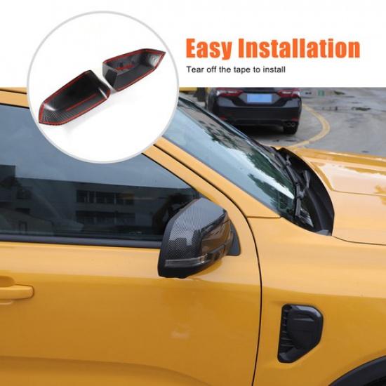 ABS Carbon Fiber Side Rear Exterior Door Mirror Cap Cover For Ford Ranger +