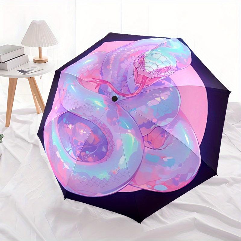 1pc Pastel Snake Print Automatic Open/close Folding Umbrella, Compact Portable Travel Umbrella, Durable Construction Yy250809085