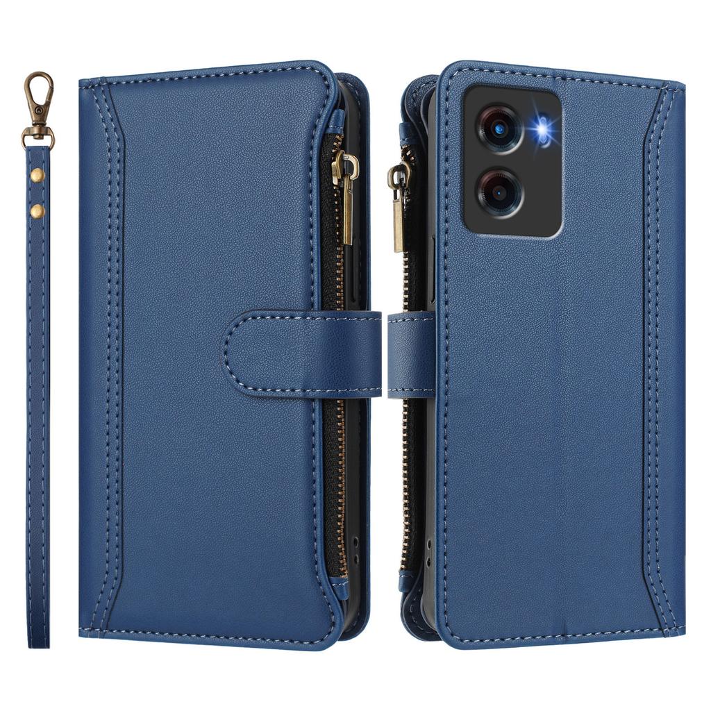 Pro Motorola Moto E15 4G/Motorola Moto G05 4G Kožené pouzdro 9 přihrádek na karty Peněženka na zip Stojánek Kryt na telefon s poutkem na zápěstí