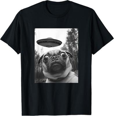 Lustiges Mops-Selfie mit UFO T-Shirt Herren Damen T-Shirts Top