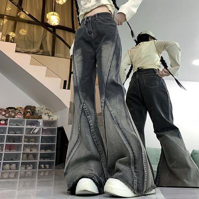 Women Street Loose Hip Hop High Waist Flared Jeans Female Autumn Fashion Chic Wide Legs Pants