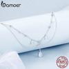 BAMOER 925 Sterling Silver Shining Droplet FringeTassel Pendant Necklace Double-layer Necklace for Women Fine Jewelry Gift