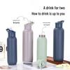 Portabel Bergsklättring Dubbelskikt Isolerad Sportvattenflaska, 304 Rostfritt Stål, med Handtag och Liten Öppning.