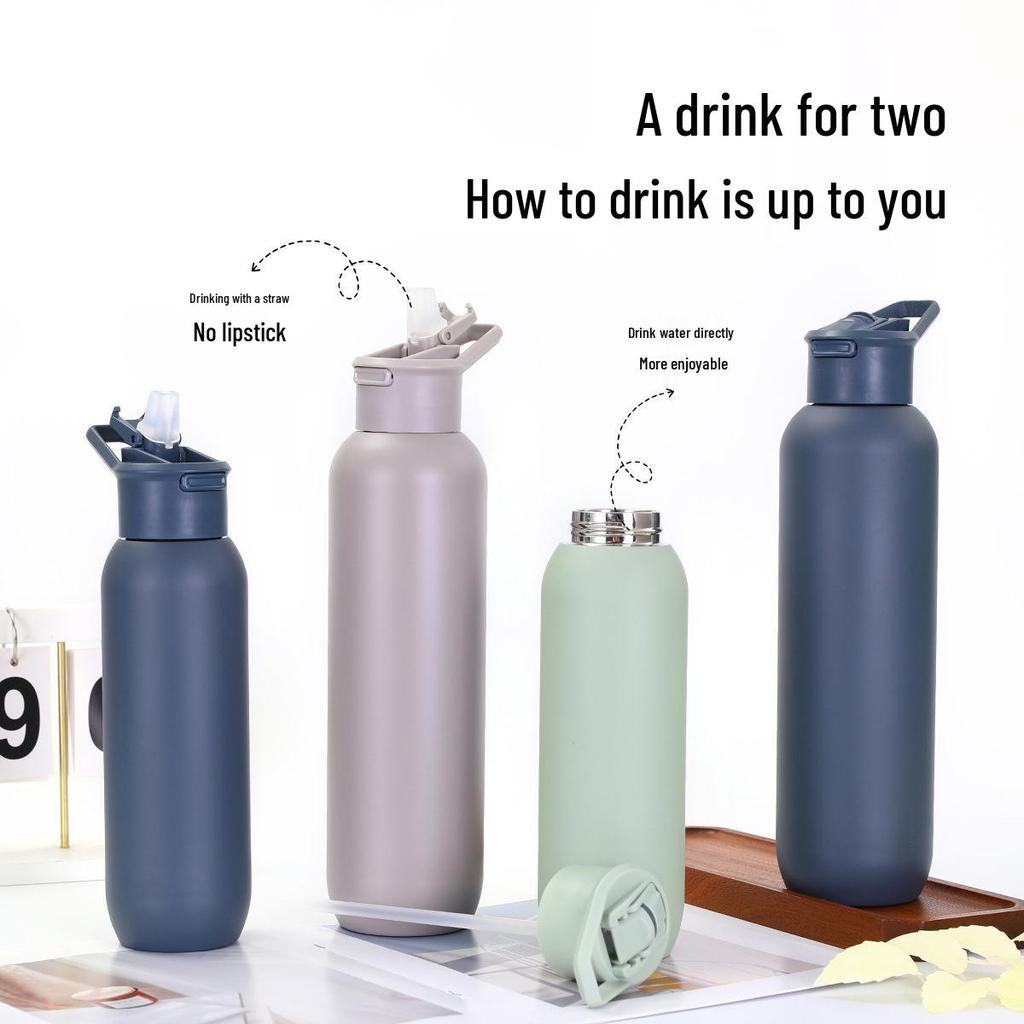 Portabel Bergsklättring Dubbelskikt Isolerad Sportvattenflaska, 304 Rostfritt Stål, med Handtag och Liten Öppning.