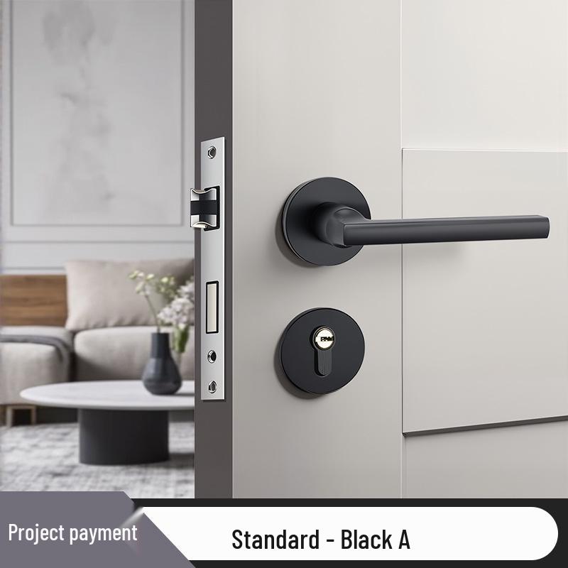 Universal Magnetic Black Bedroom Door Handle Lock - Silent, Solid Wood Design