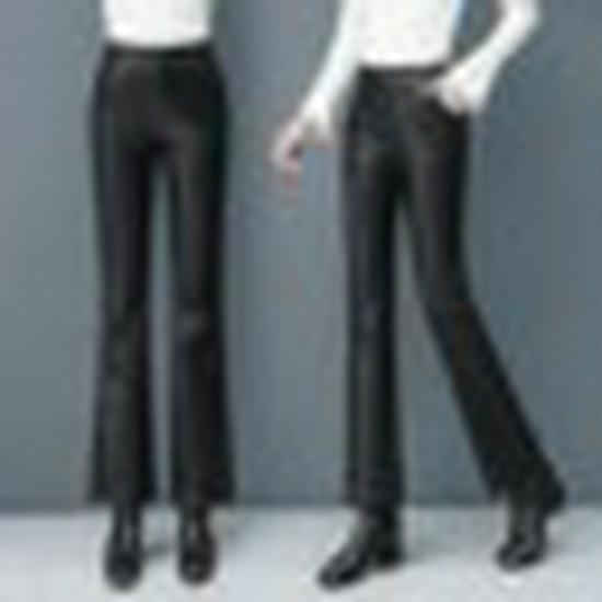 

2025 Women s High Waist Slimming Sheepskin Micro-Flare Leather Pants with Velvet L